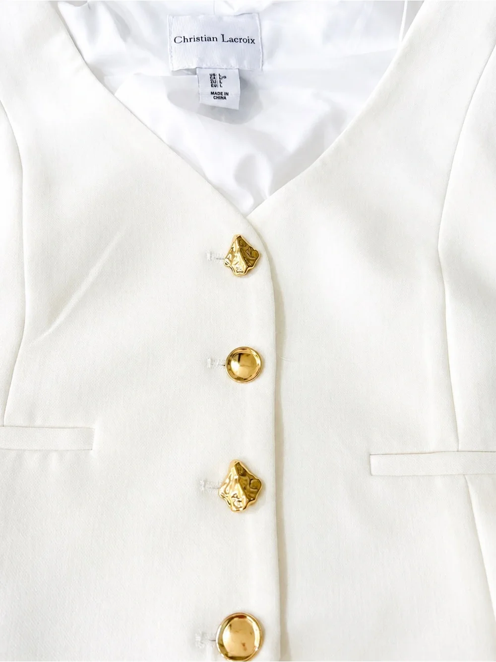 Christian Lacroix Tailored White Vest Gold Button Statement Piece Size Large - Picture 4 of 7
